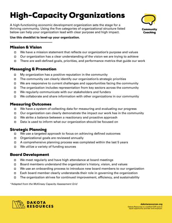 High Capacity Organization Checklist - Dakota Resources